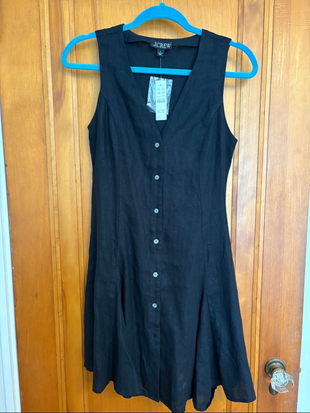 NWT J. Crew Black Sleeveless Button-Front Linen Dress